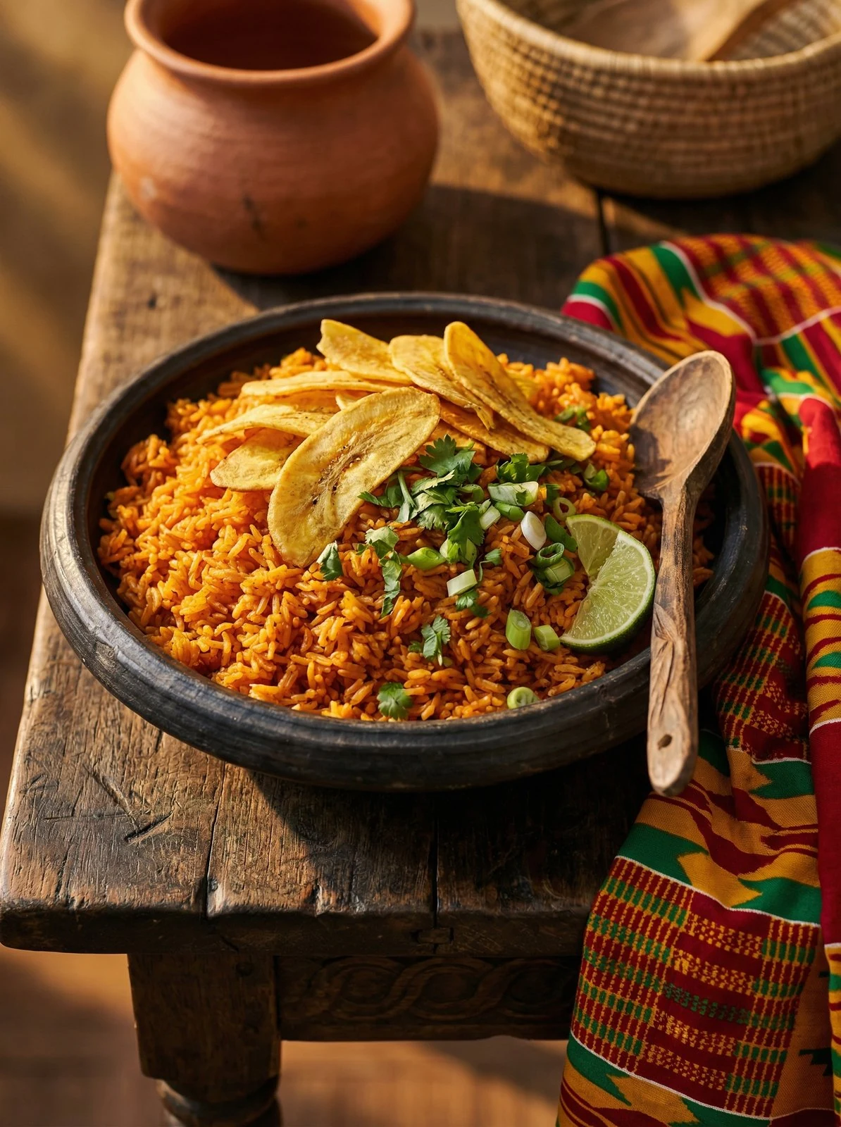 Coconut Jollof Rice with Plantain Crisps