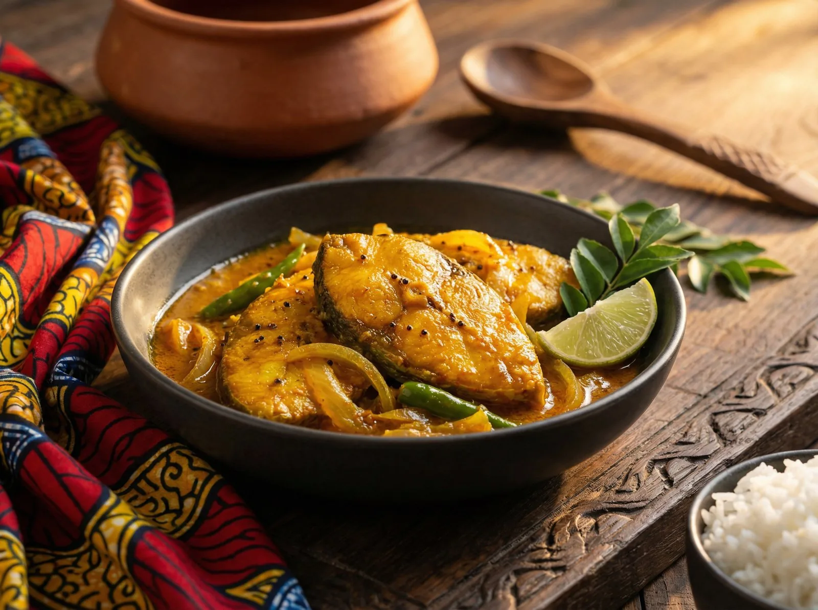 Pan-Seared Nile Perch Vindaye with Charred Baby Onions