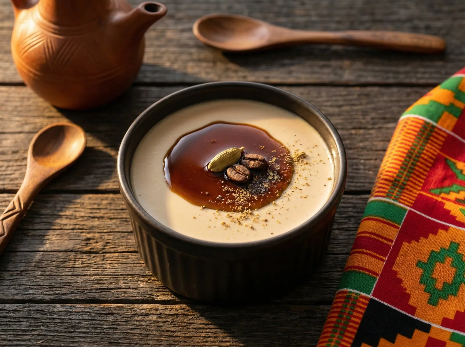 Ethiopian Cardamom-Coffee Panna Cotta with a Silken Cocoa Layer