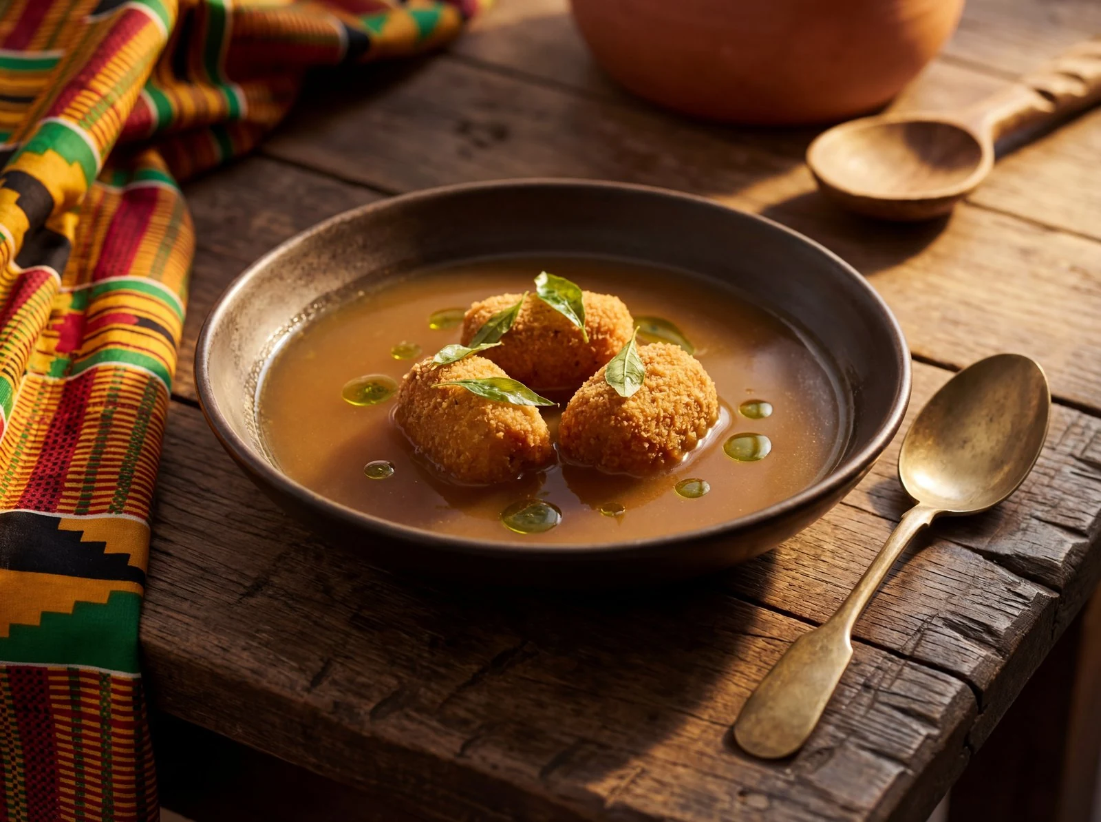 Peppersoup Consommé with Smoked Catfish Croquettes