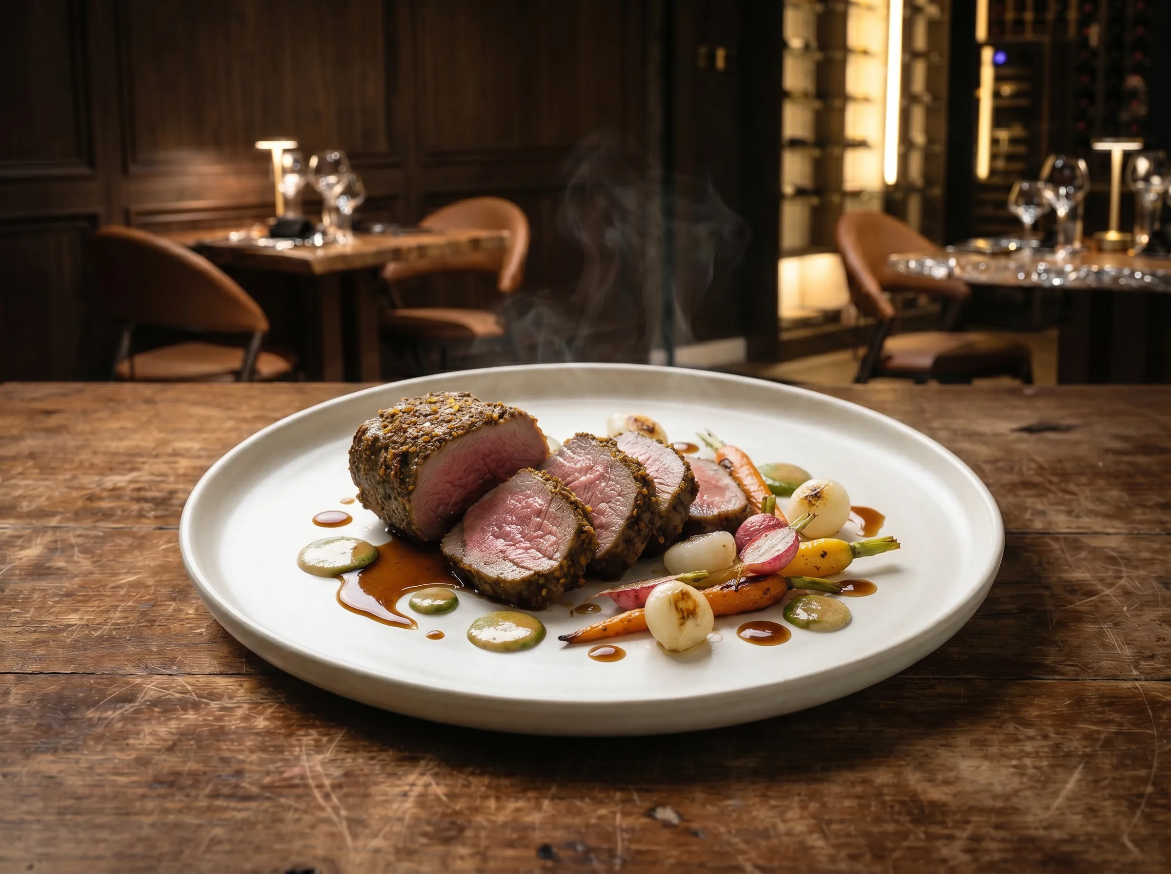 Suya-Spiced Beef Fillet with Beetroot Purée and Charred Garden Vegetables